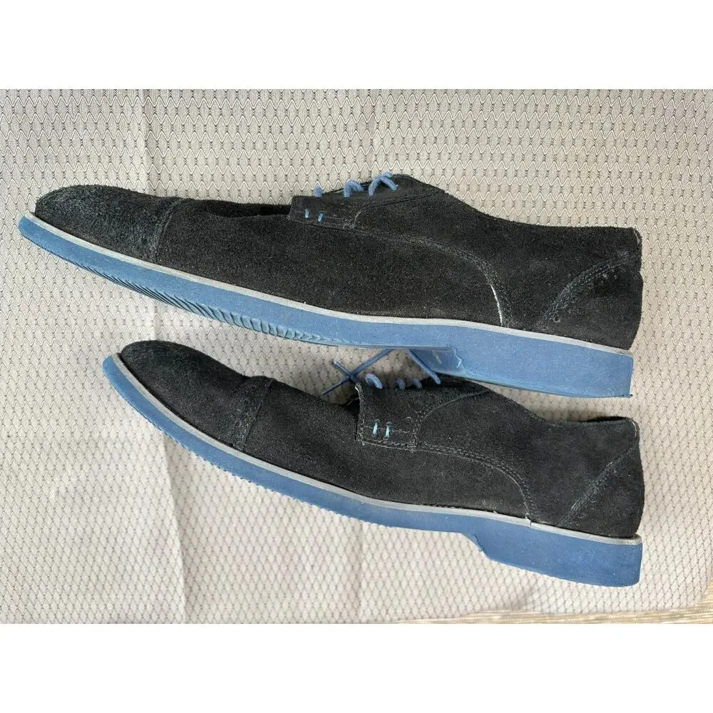 Joseph Abboud Shoes Mens Size 13 Black Suede Cap Toe Derby Dress Blue Sole